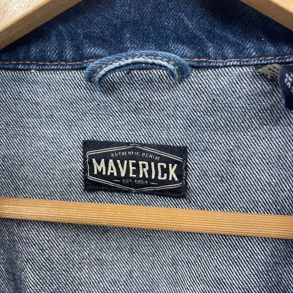 Maverick Denim Trucker Jacket Mens 2XL Blue Button Up Jean Coat Ranch Western - Picture 2 of 13